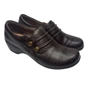 Clarks Brown Leather Slip On Comfort Clogs Women's 9.5M Teacher Work Casual